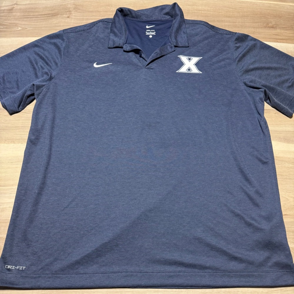 Nike Polo Shirt Mens XL Navy Blue Xavier University Dri-FIT Golf Athletic Top